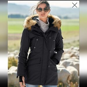 S13 Eskimo Down-Fill Faux-Fur Trim Parka in Black - Size M #C72 excellent cond.